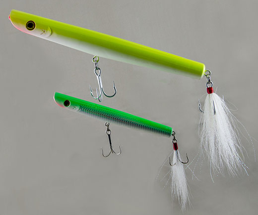 8 inch Bright Yellow and 5 inch Green Holographic lures